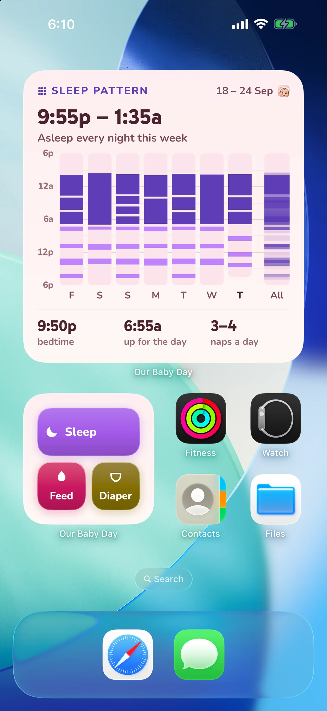 Home Screen widgets with one-tap Sleep, Feed and Diaper buttons